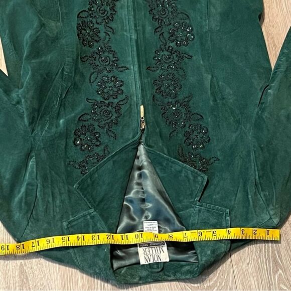 Vintage Suede Leather Green Beaded Black Blazer Single Breast Retro Rockabilly - Picture 11 of 12